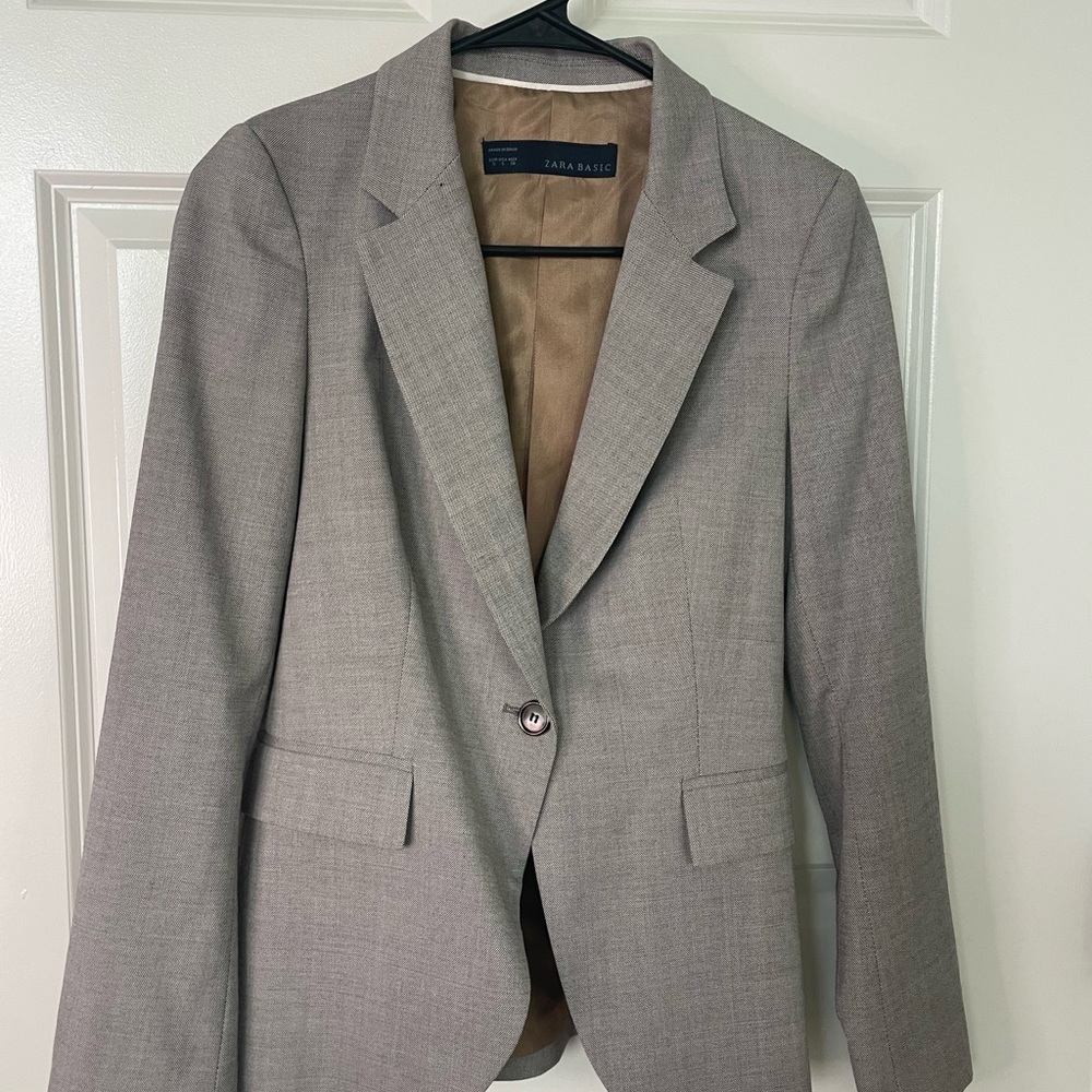 Zara Basic Classic Elegant Gray Blazer Jacket Business Wear Women Size S